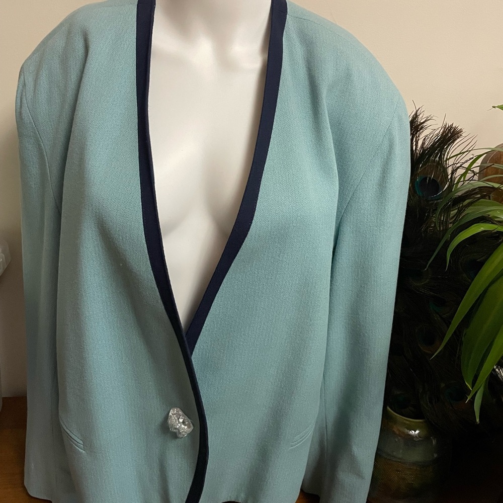 Vintage 1980s Selma Bos plus size wool blend jacket eggshell blue